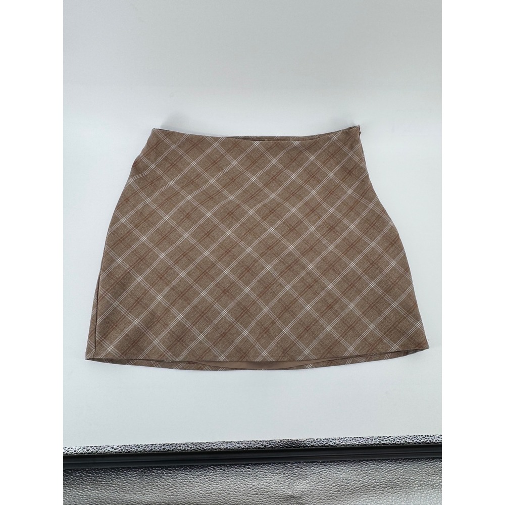 Le Lis Collection Brown Plaid Mini Skirt A-Line Side‎ Zip Size Medium